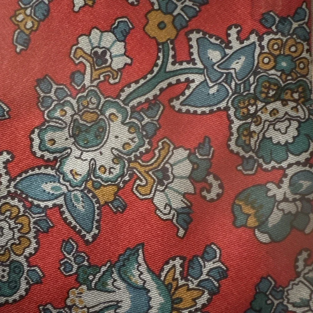 Bert Pulitzer Silk Tie Dk Red Ancient Madder Blue Grey Floral Paisley‎ VTG EUC